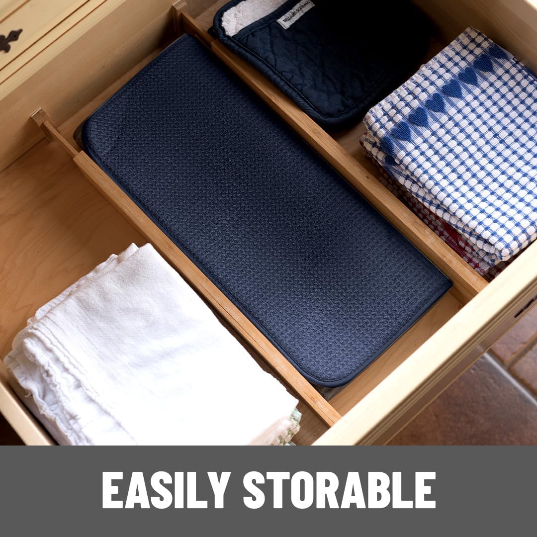 Bellemain XXL Dish Mat Microfiber Dish Drying Mat, Super absorbent (16" x 18", Navy)