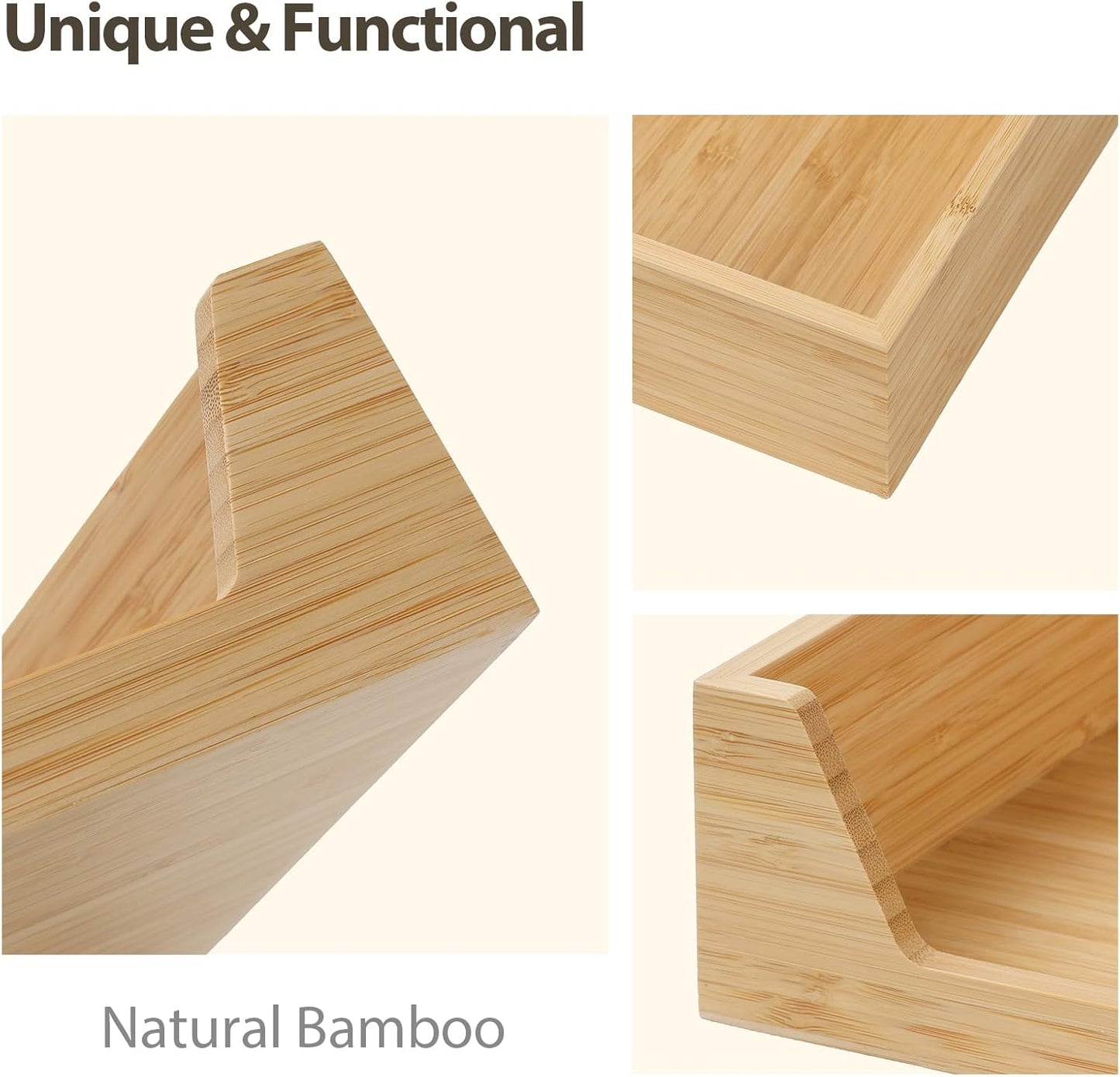 Bamboo Napkin Holder, 7.36" x 7.36" x 2.36" Napkin Holder for Table with Large Side Opening for Easy Access, Large Storage Square Napkin Dispenser, Home Kitchen Dining Tabletop Decor