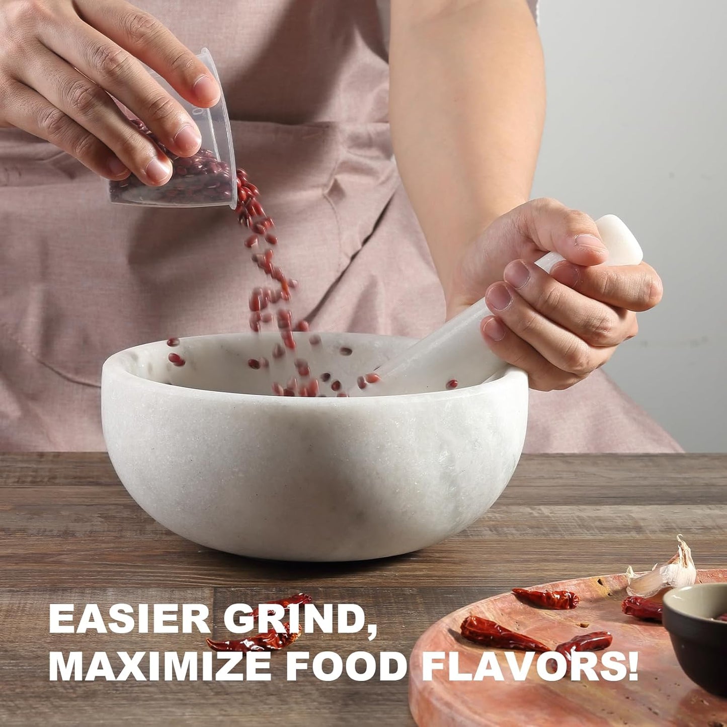 Koville Marble Mortar and Pestle Set, 8" Extra Large Grinder Bowl for Guacamole, Salsa, Pill Crusher, Spice, Herb, Garlic, Nut, Heavy Duty Grinder for Kitchen(Namib Fantasy)