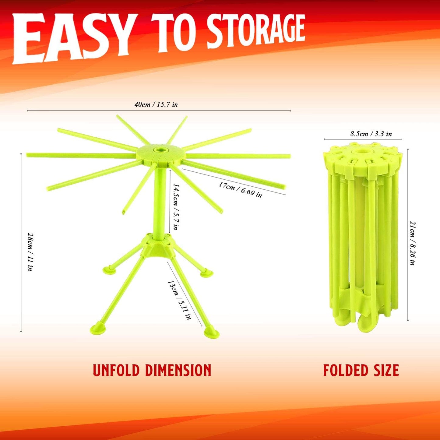 GOZIHA Pasta Drying Rack Noodle Stand with 10 Bar Handles Collapsible | Household Noodle Dryer Rack Hanging for Home Use | Spaghetti Drying Rack Noodle Stand | Easy Storage and Quick Set-Up (Green)