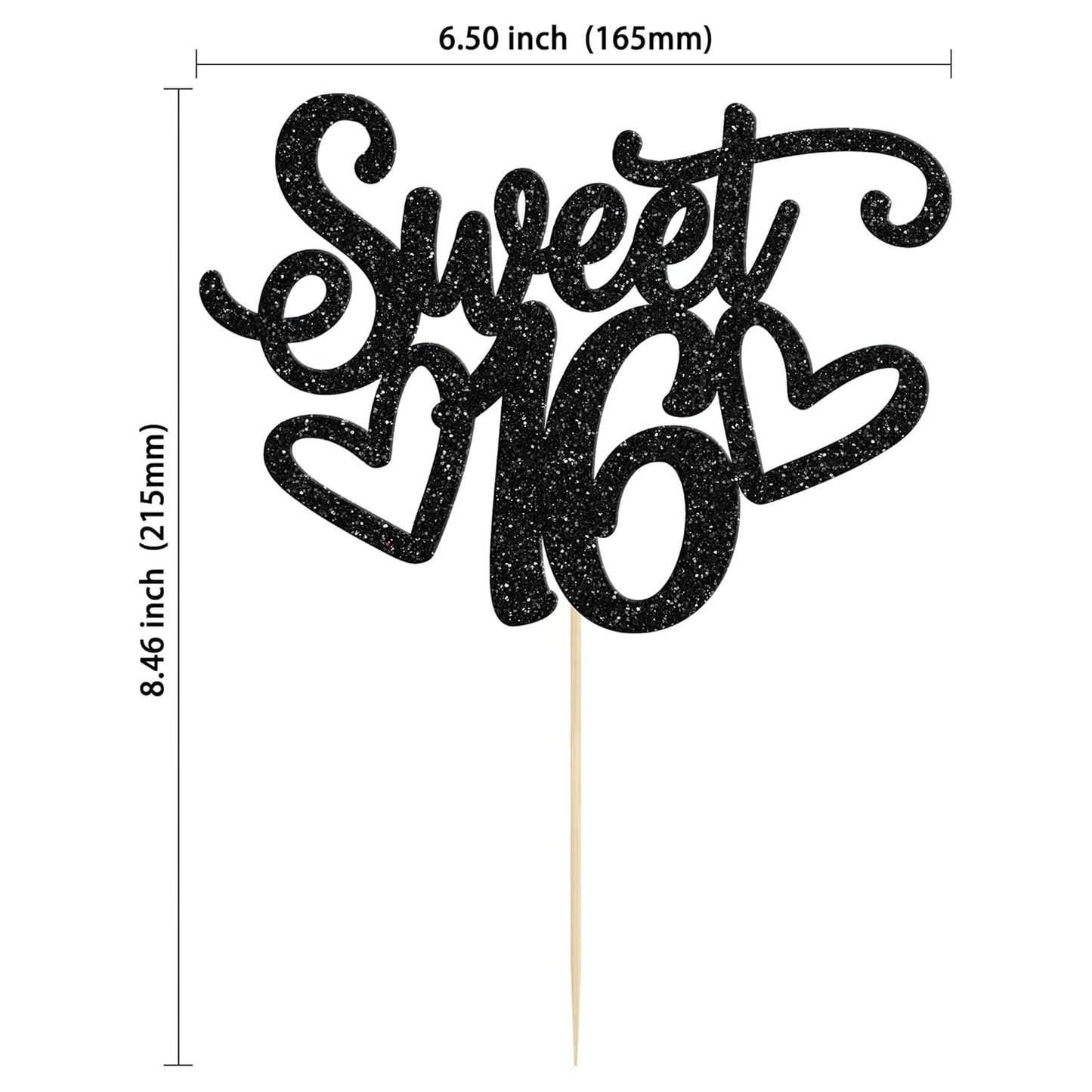 Gyufise 1Pc Sweet Teenager 16 Cake Topper Glitter 16th Birthday Cake Pick for Cheers to 16 Years Old 16th Birthday Party Cake Decorations Supplies Black