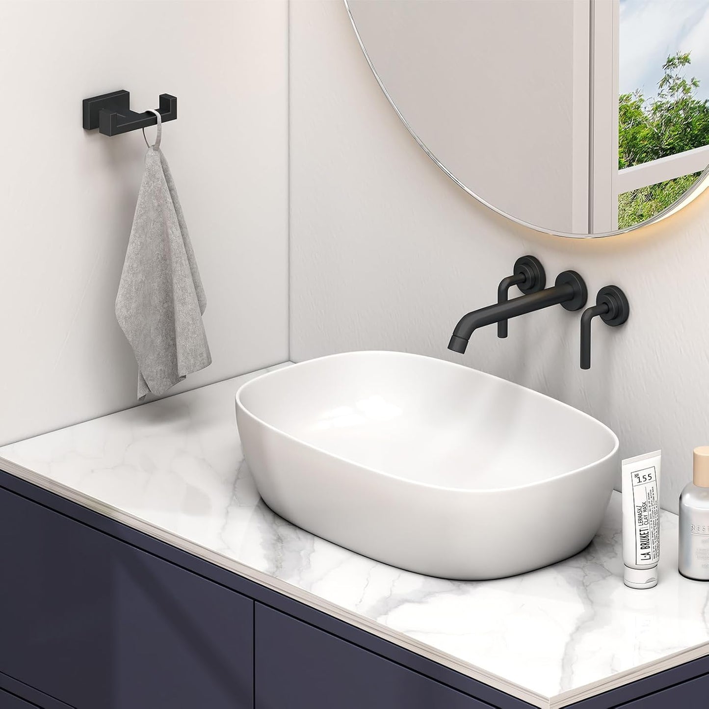 Suyar Matte Black Double Towel Hook, SUS 304 Stainless Steel Bathroom Coat Robe Hook, Hand Towel Holder for Wall