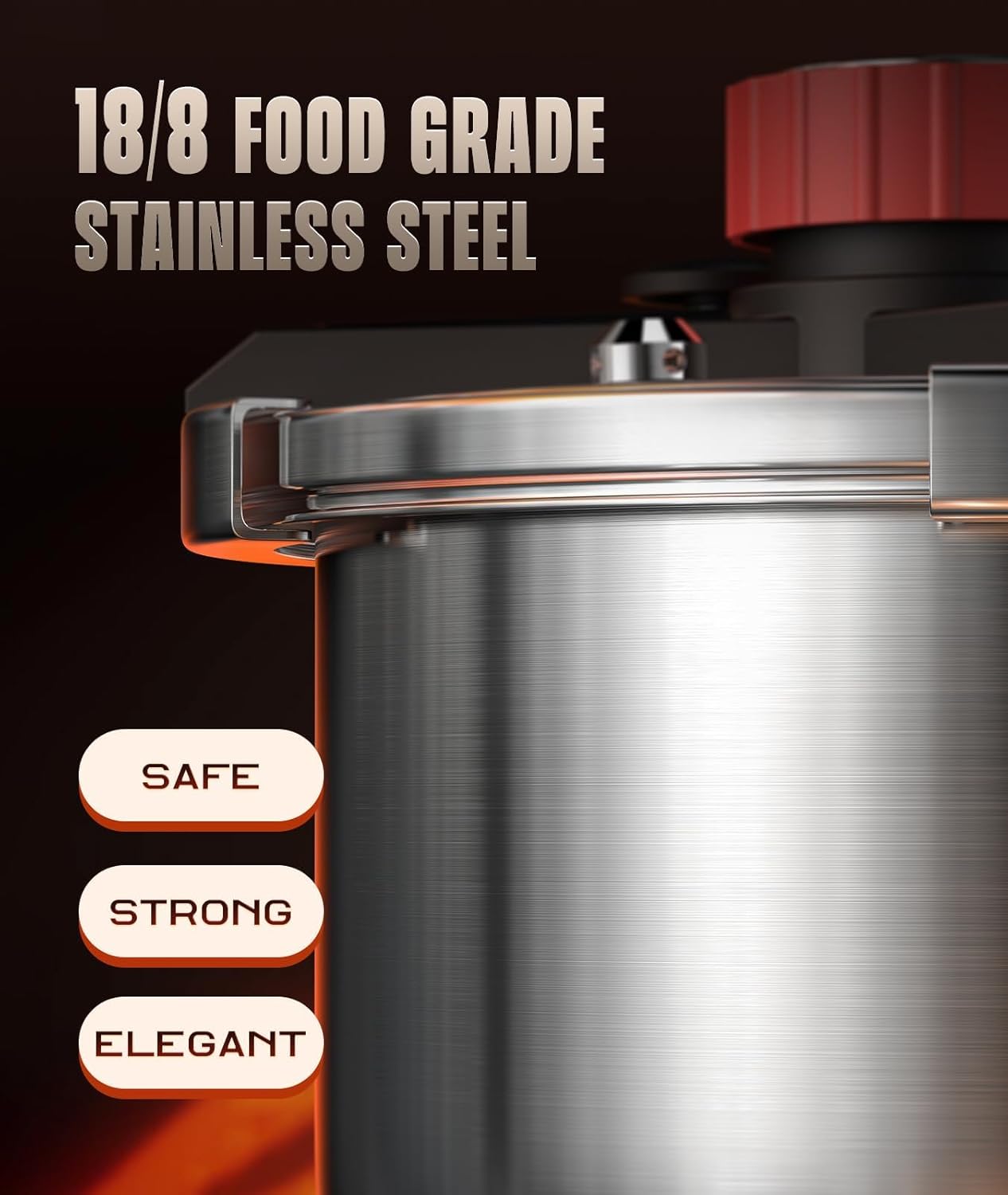 18/8 Stainless Steel Pressure Cooker 7 QT, [Save 70% Cooking Time] Olla De Presion with Food-Grade Body [One Hand Operation] Rotating Lock/Unlocking Lid System, Steam Rack Included