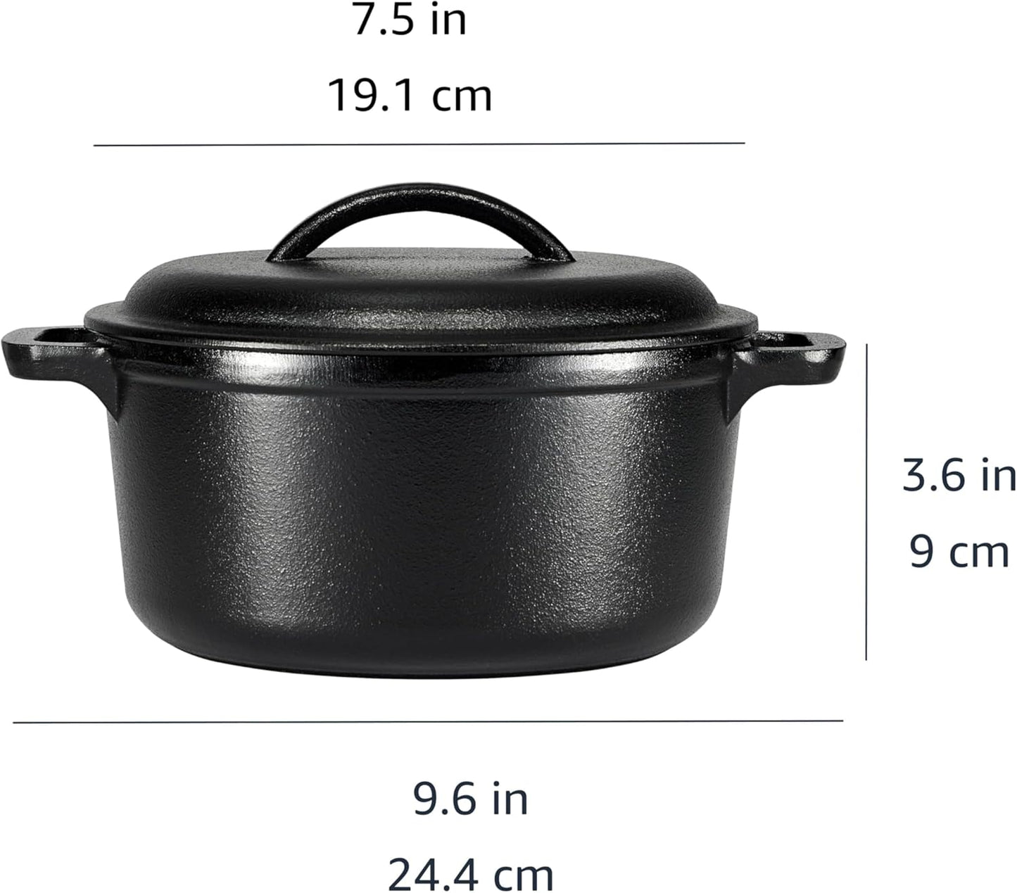 Amazon Basics Round Pre-Seasoned Cast Iron Mini Dutch Oven Pot with Lid and Dual Handles, 2-Quart, Black