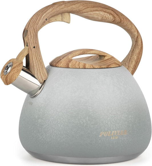 POLIVIAR Tea Kettle, 2.7 Quart Stovetop Tea Kettle, Audible Whistling Teapot with Crackle Finish, Food Grade Stainless Steel for Anti-Rust, Anti Hot Handle, Suitable for All Heat Sources (JX2023-LYW)