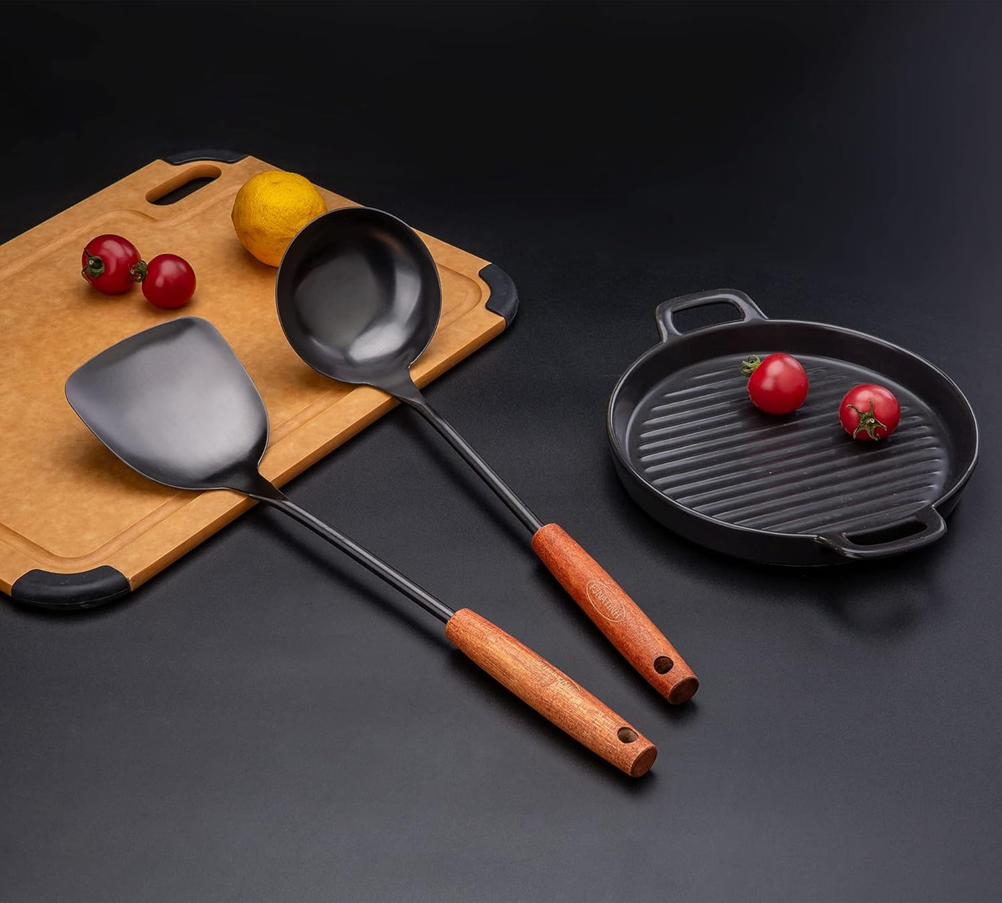 FJNATINH Spatula & Ladle Wok Tool Set, 14.2-15 inches Wok Utensils, Stainless Steel Wok Spatula