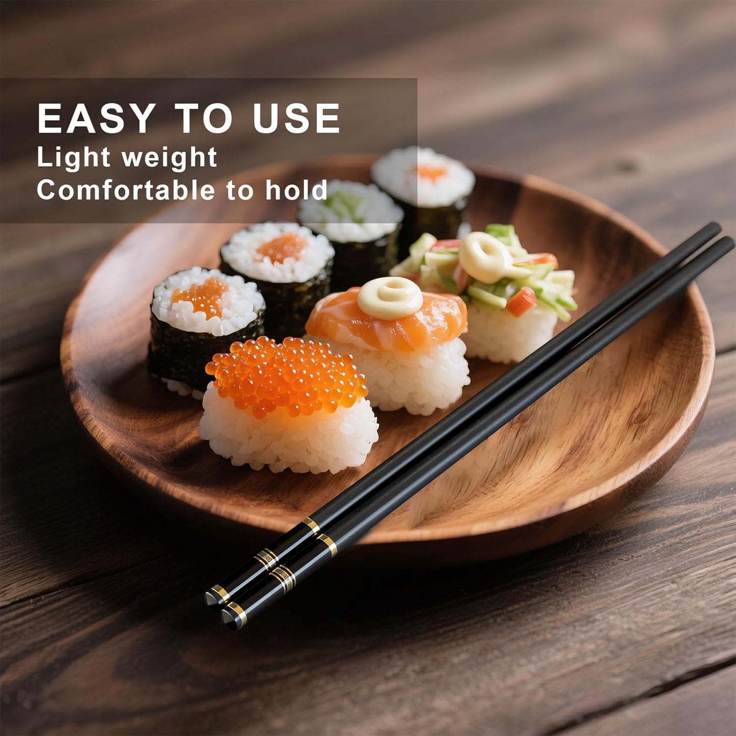 Chopsticks Reusable 5 Pairs Fiberglass Chopsticks Dishwasher Safe Square Lightweight Non-Slip Chop Sticks Set (golden-1)