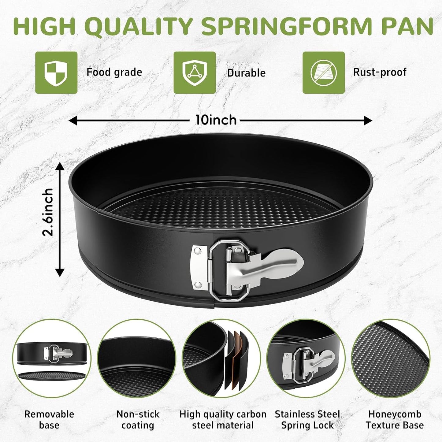 10 Inch Springform Pan with Removable Bottom, Non-stick Round Spring Form Cake Mold Cheesecake Pan For Baking