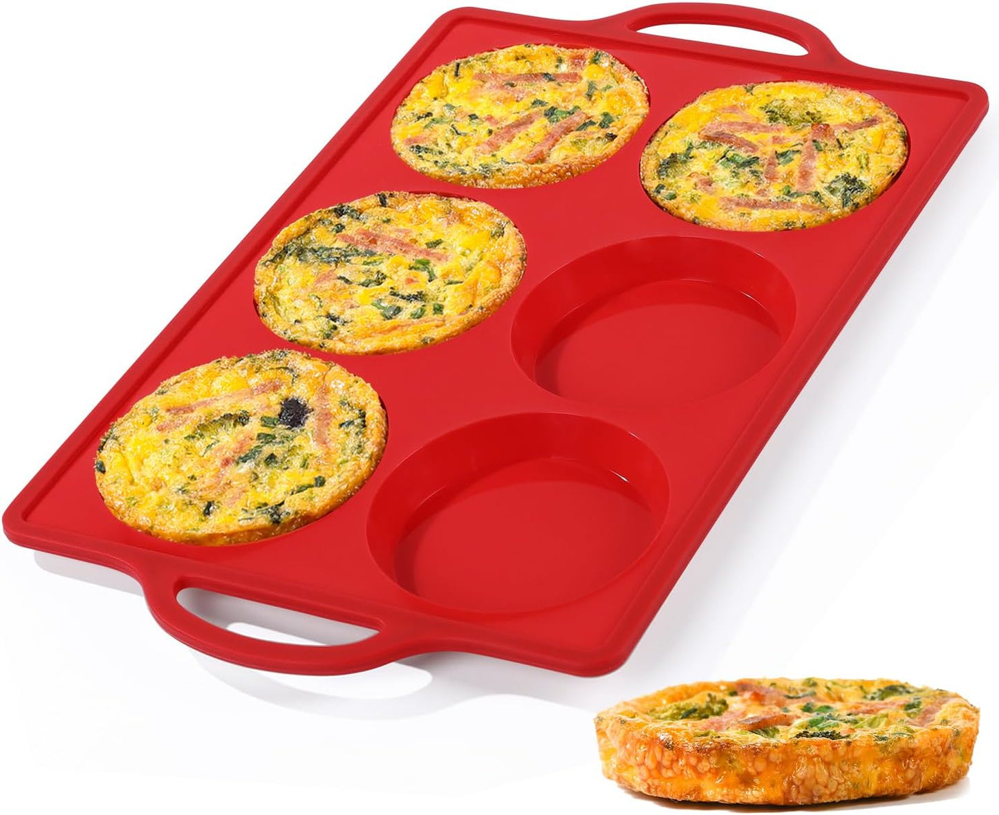 CAKETIME Muffin Top Pan Non Stick,4 Inch Metal Frame Round Egg Baking Pan for Oven English Muffins, Whoopie Pies, Corn Bread, Egg Bites, Breakfast Sandwiches Tarts Red