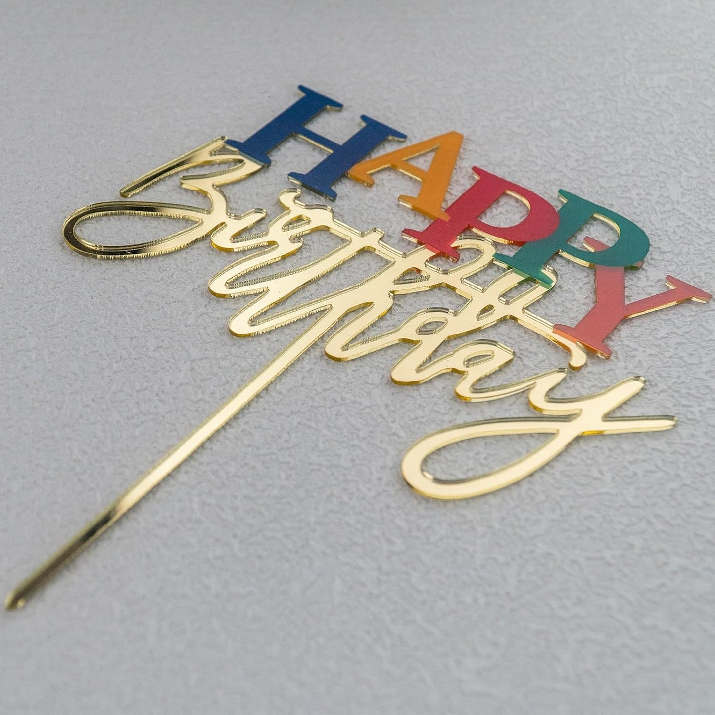 Acrylic Gold Happy Birthday Cake Topper, 7.5" x 6" Rainbow Birthday Cake Decoration (Gold)