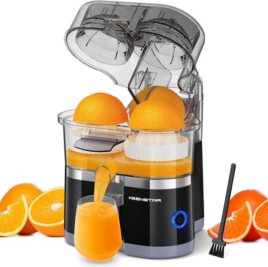 Electric Citrus Juicer, Dual-Head Orange Juicer Squeezer with Power Cord, Portable Juicer with Cleaning Brush for Lemon, Grapefruit, High Juice Yield, One Touch Operation, Easy to Clean