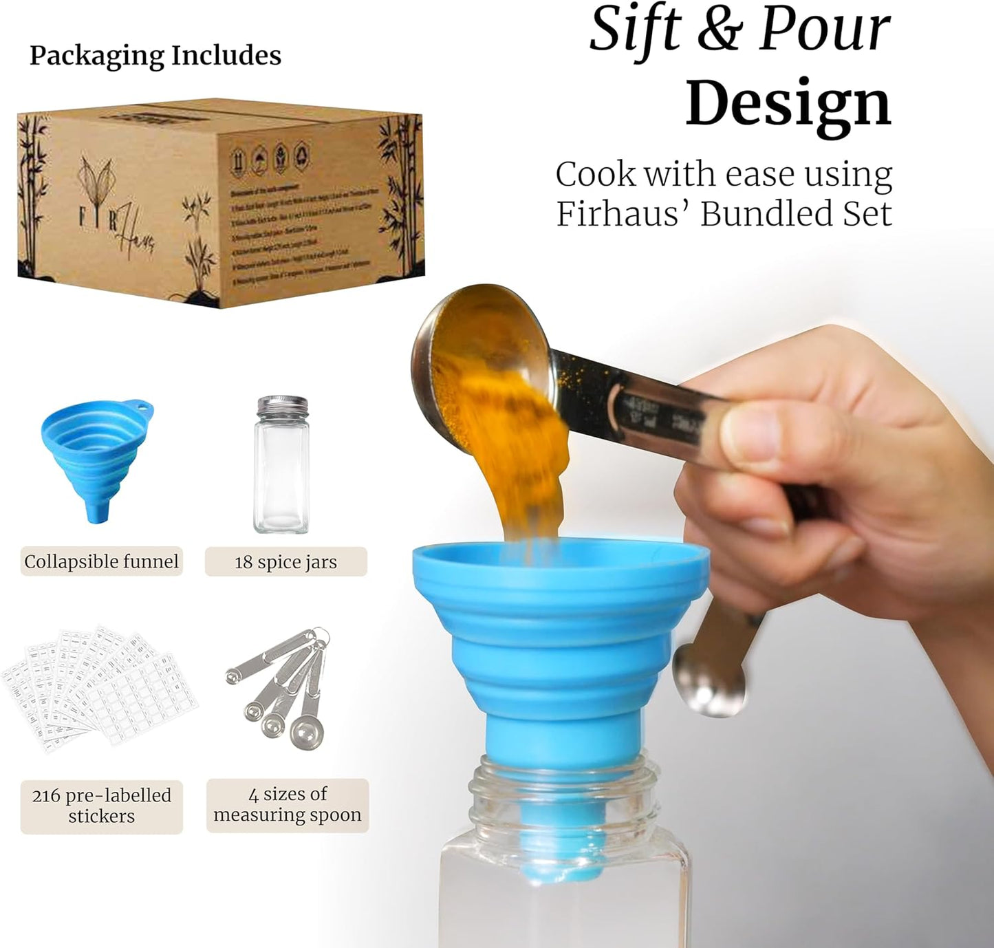 Spice Drawer Organizer with Jars and Labels, Bamboo Spice Rack For Drawer, Spice Organization For Cabinet Drawer, Spice Organizer For Drawer, Bamboo Drawer Organizer, Spice Organization For Drawer