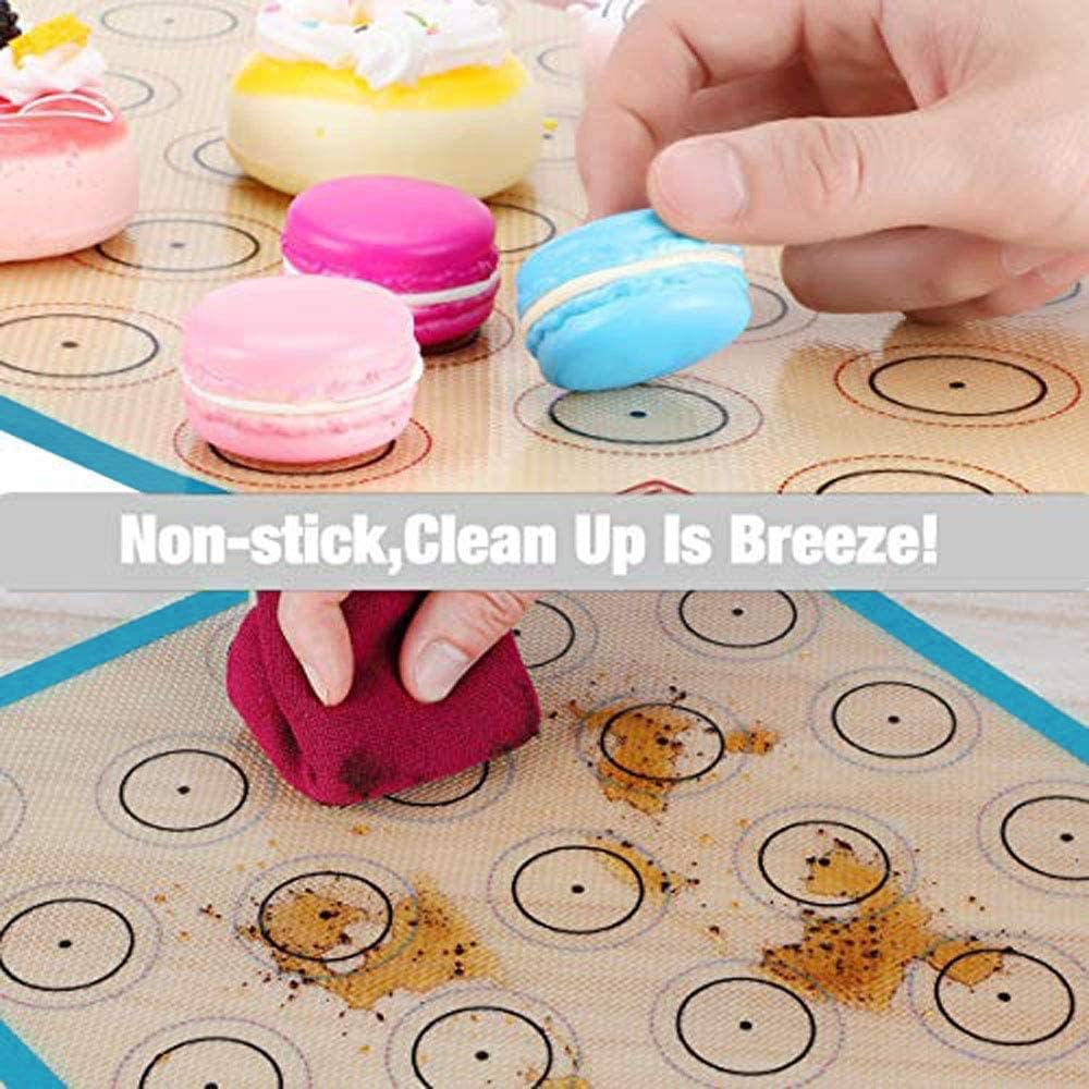 Macaron Silicone Baking Mat - Set of 2 Non Stick Silicon Macaroon Baking Sheet Cookie Liner(BPA Free/Reusable/Half Sheet),Perfect Cooking Kit for Macarons,Pastry,Cake and Bread Making (Blue)