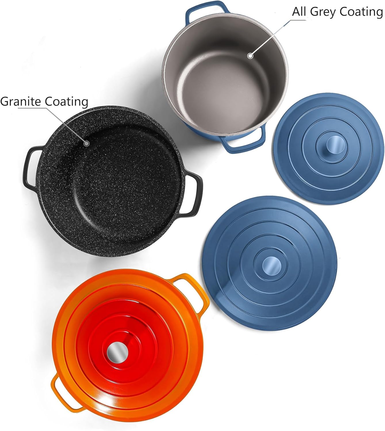 Large Dutch Oven Pot with Lid-7.5QT Cast Aluminum Oven Pot with Two Handles Lightweight for Bread Baking Braising and Roasting(Blue)