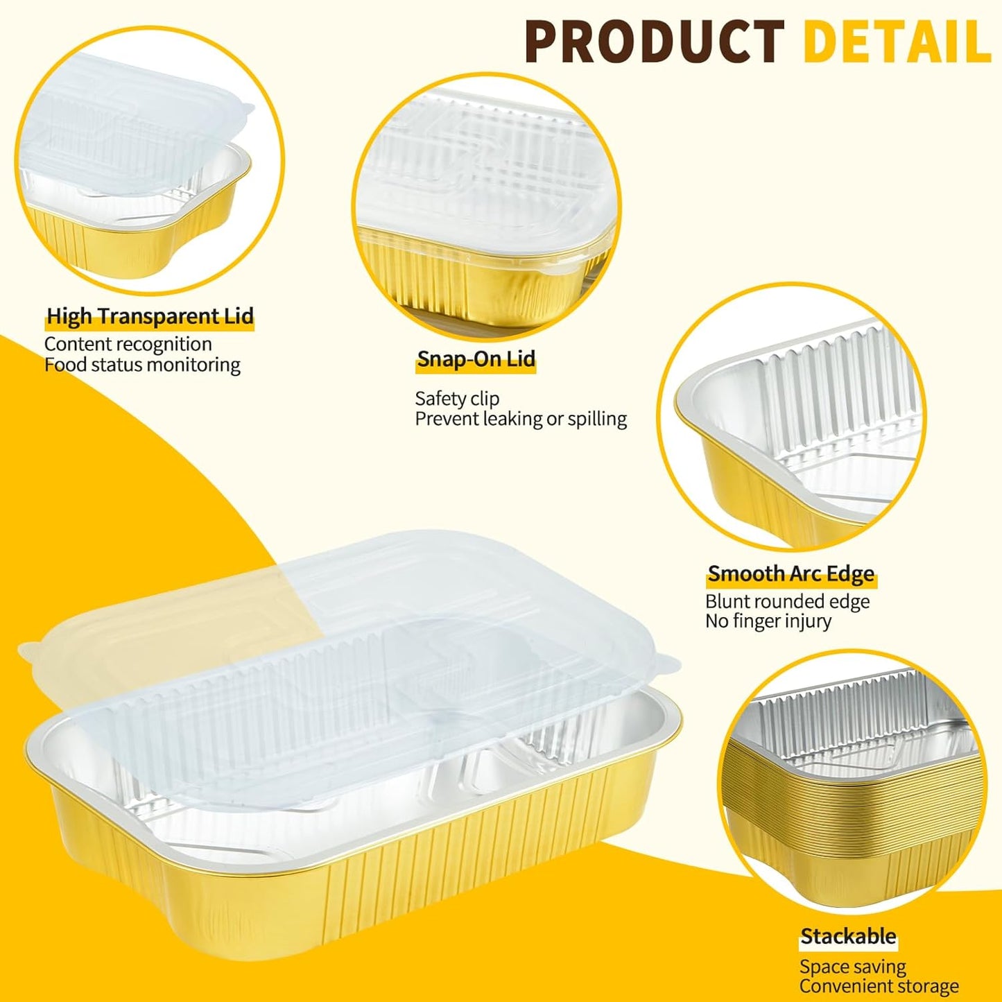 Aluminum Pans with Lids Half Size 9x13 Extra Heavy Duty (15 Pack + 15 Lids), Disposable Gold Aluminum Foil Baking Pans Double Thick Tin Foil Food Container with Lids for Baking, Heating, Cooking
