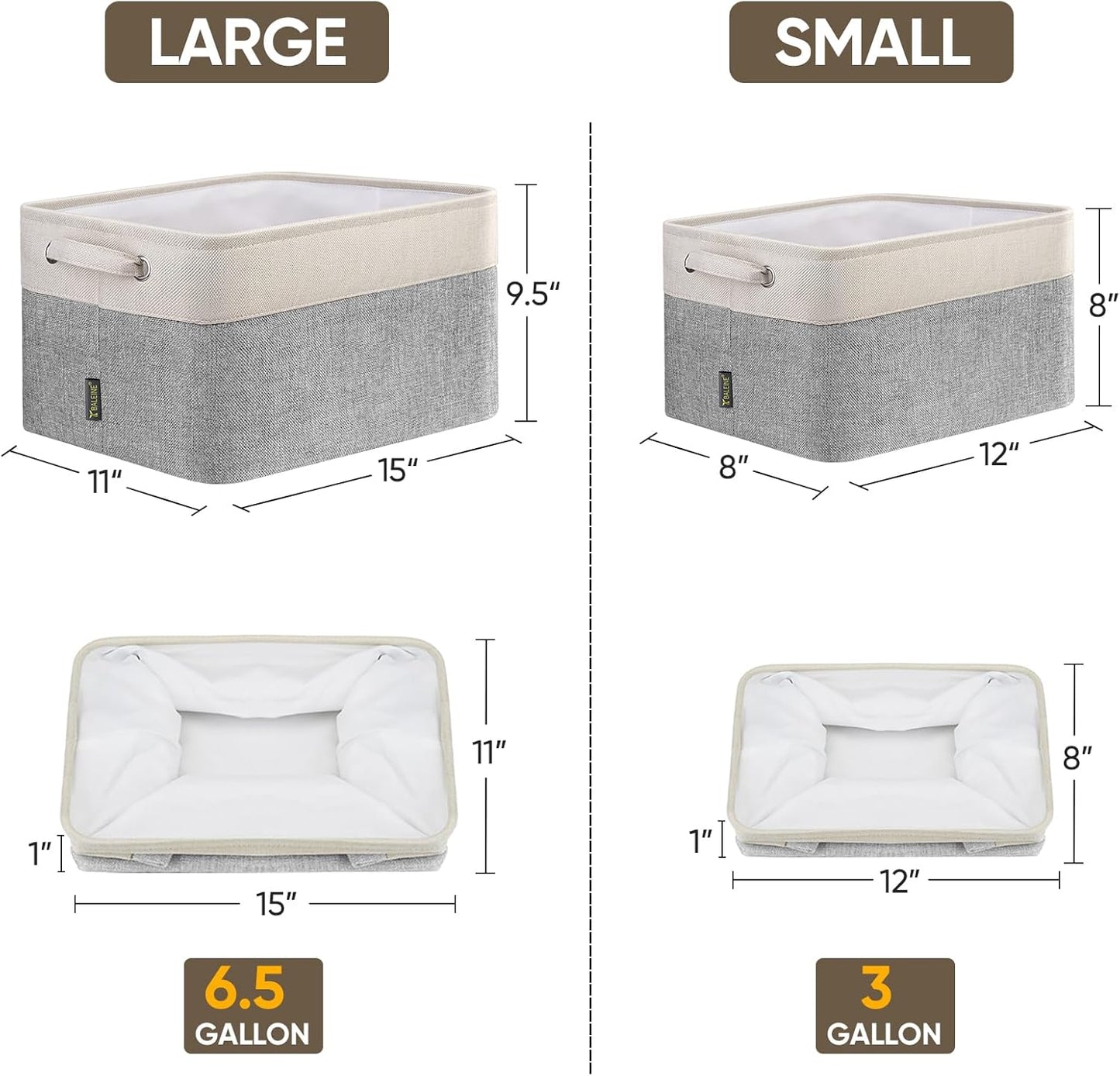 BALEINE 1 Pack Fabric Storage Bins for Shelves, Linen Storage Baskets for Organizing, Decorative Closet Bins for Clothes, Home (Grey, 15''x11''x9.5'')