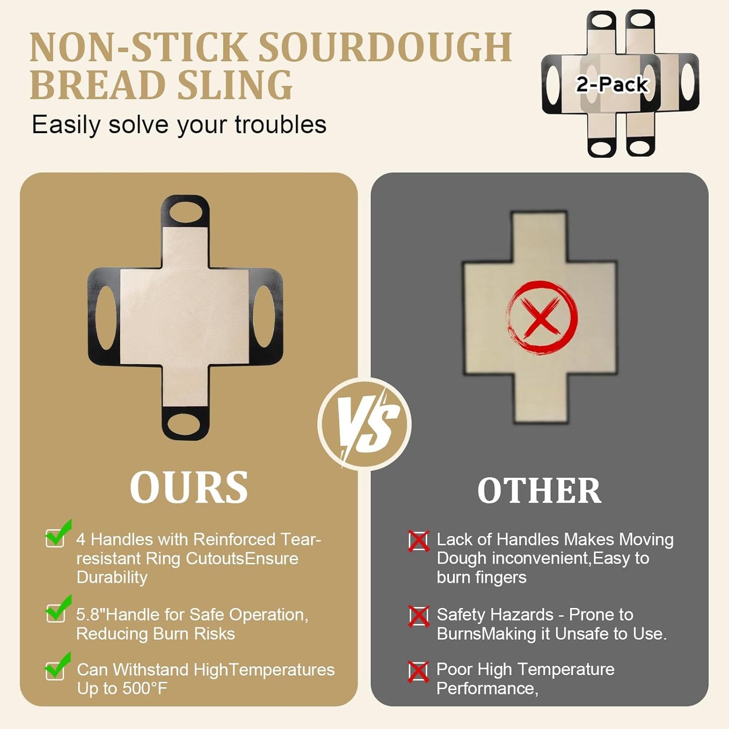 2 Pack Silicone Bread Sling with Handles – Non-Stick Baking Mat Fits 9x5" or 1.5LB Loaf Pans | Reusable, Easy Clean | Perfect for Homemade Bread, Cake, Meatloaf | Bakers & Home Cooks,19"x15"