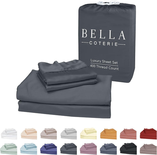 Bella Coterie Luxury Bamboo Viscose Queen Size Sheet Set | 100% Organically Grown | Ultra Soft | Cooling for Hot Sleepers | 18" Deep Pocket [Charcoal Grey]