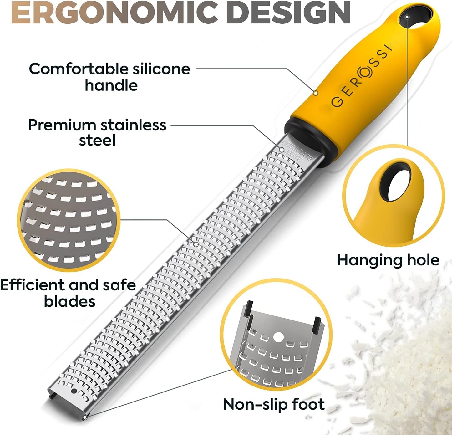 Stainless Steel Cheese and Citrus Zester Grater w/Extra Sharp Blade - Perfect for Lemons, Parmesan, Garlic, Chocolate - Spice Up any Kitchen Dish in Seconds with Your Premium Hand Held Shredder