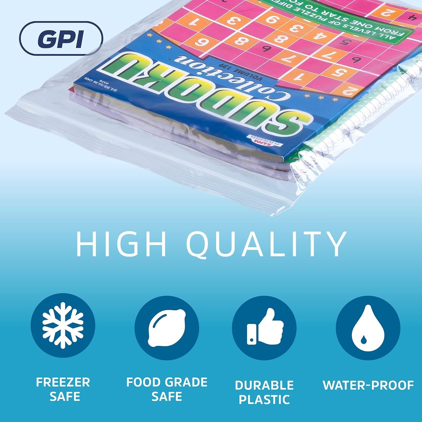 9 x 12 inches, 2Mil Clear Reclosable ZIP Bags, case of 1,000 GPI Brand
