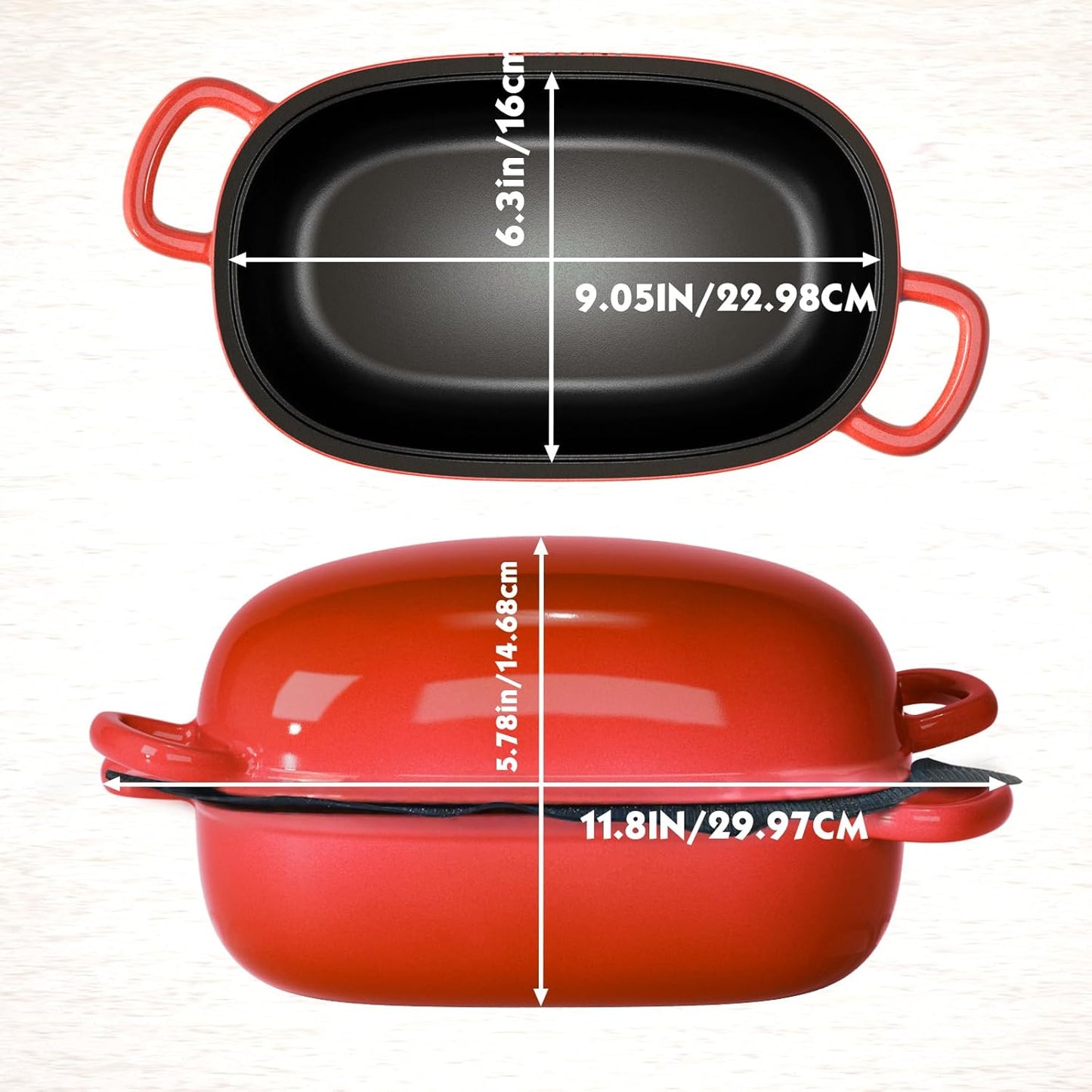 Dutch Oven for Bread Baking - 2.5QT Bread Pans for Homemade Bread with Perforated Non-Stick Silicone Liner Cast Iron Bread Pan Dutch Oven Loaf Pan with Lid and Loop Handle for Homemade Breadmaking,Red