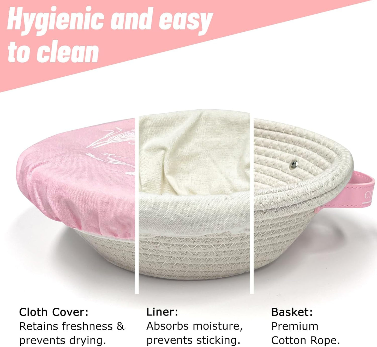 Bread Proofing Basket, 2 Set, Oval & Round Baskets with Cloth Liners & Pink Covers - Artisan Sourdough Baking Supplies, Decorative Baking Tools for Kitchen & Gift for Baker