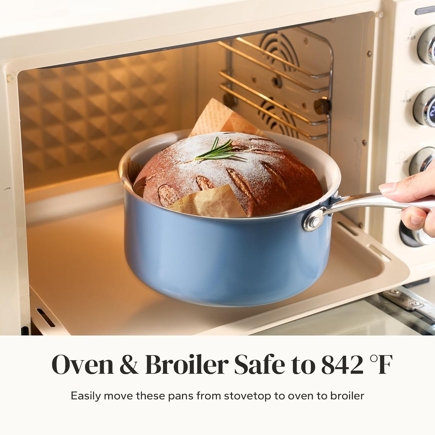 Redchef Nonstick Ceramic Sauce Pan with Lid, 2.5QT Small Cooking Pot with Stay-Cool Handle, Kitchen Non Toxic Soup Pot, PTFE & PFOA Free, Oven & Dishwasher Safe, Compatible with All Stovetops-Blue