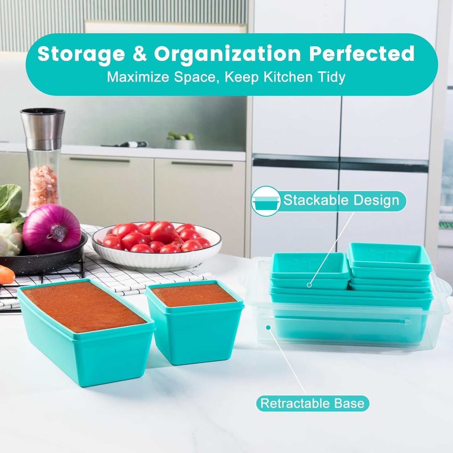 Gemice BPA-Free Silicone Freezer Molds with Base, Individual 6-Pack 1-Cup & 2-Cup Portion Soup Cubes Freezer Tray with Lids for Food Storage, Dishwasher Safe, Silicone Freezer Containers for Meal Prep