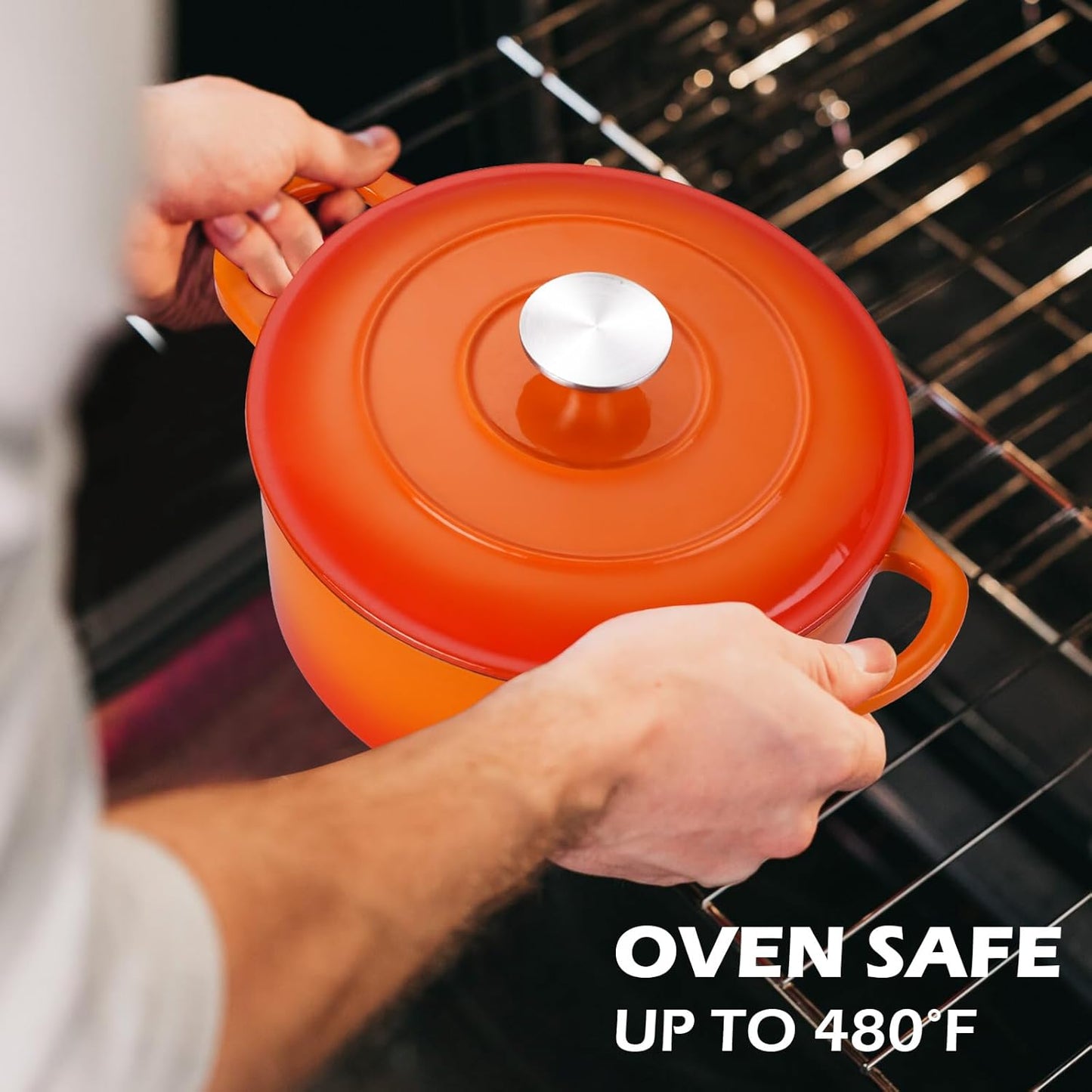 3QT Dutch Oven Pot with Lid, Leonyo 3 Quart Enameled Cast Iron Dutch Oven for Sourdough Bread Baking, Heavy Duty Cookware for Braising, Stews, Roasting, Orange