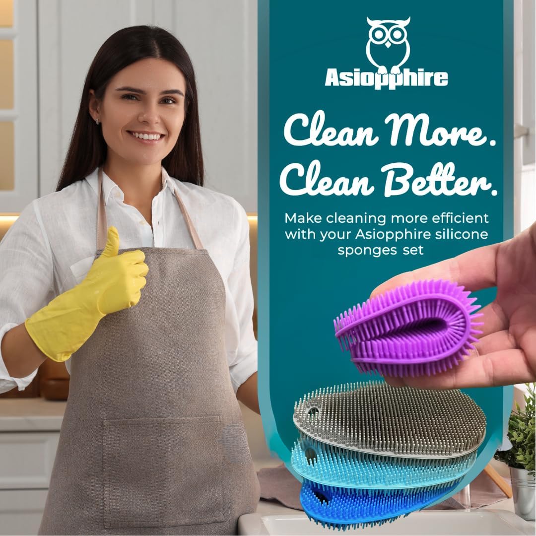 Food Grade Silicone Dish Scrubber - BPA-Free Kitchen Scrubbers for Dishes and Housecleaning (4-Pack Ovals)