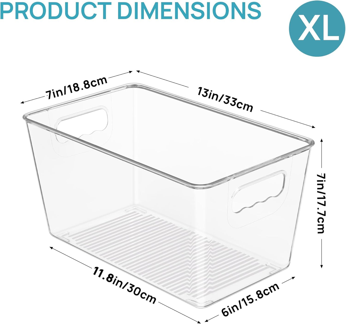 Vtopmart 6 PCS Clear Plastic Storage Bins, Pantry Organizer Containers with Handle for Refrigerator, Fridge, Cabinet, Kitchen, Countertops, Cupboard, Home Organization and Storage, XL