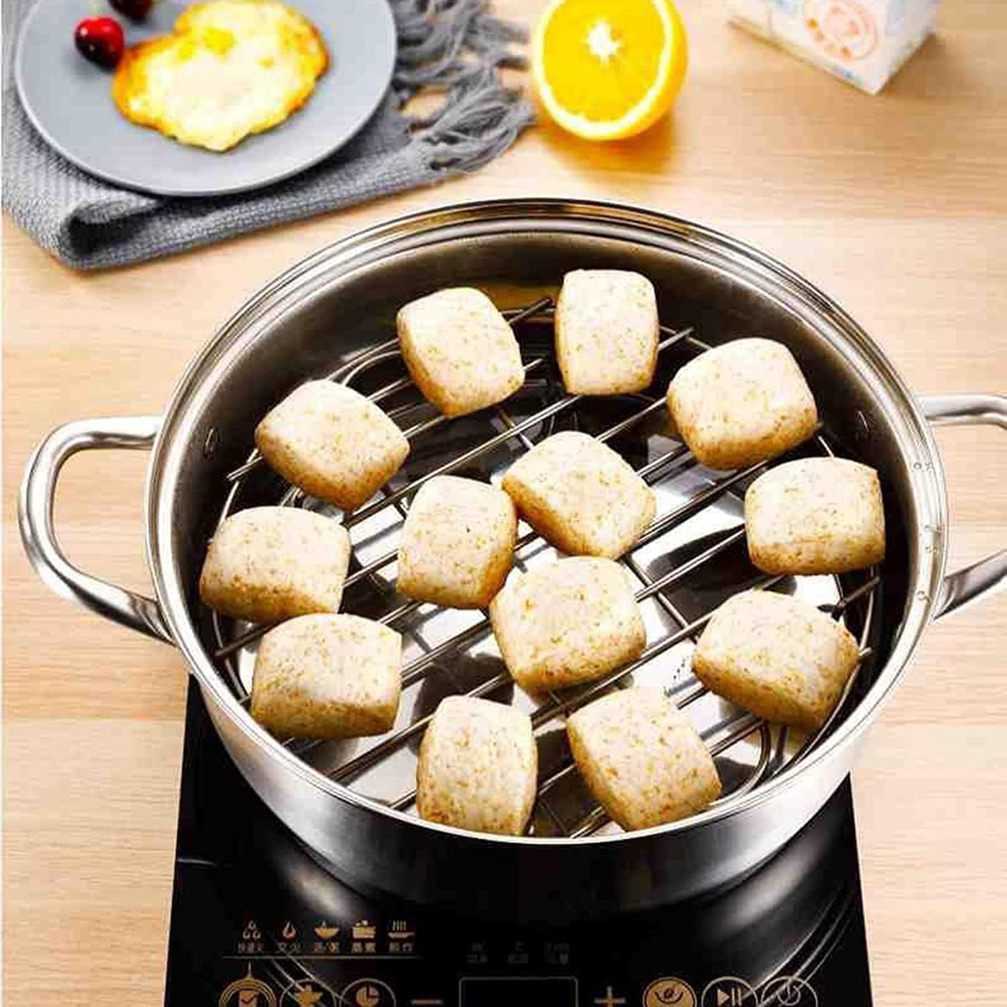 12.8" Round Cooking Rack Versatile Stainless Steel Grid Grill Steamer Rack, Fits Air Fryer Pot Pressure Cooker Canning