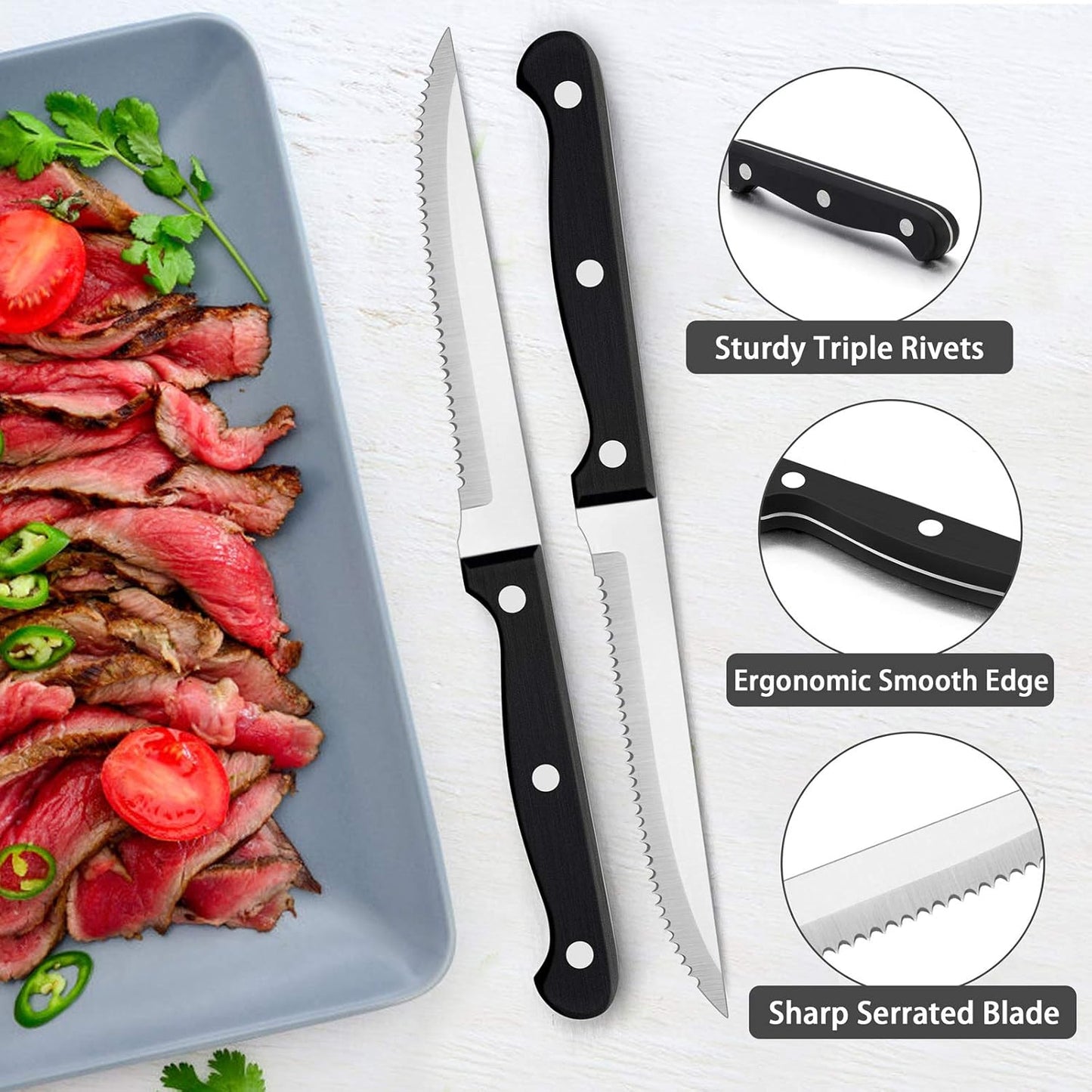 LIANYU 65-Piece Silverware Flatware Set for 10, Plus Steak Knives and Serving Utensils, Stainless Steel Flatware Cutlery Set, Eating Utensils Tableware with Scalloped Edge, Dishwasher Safe