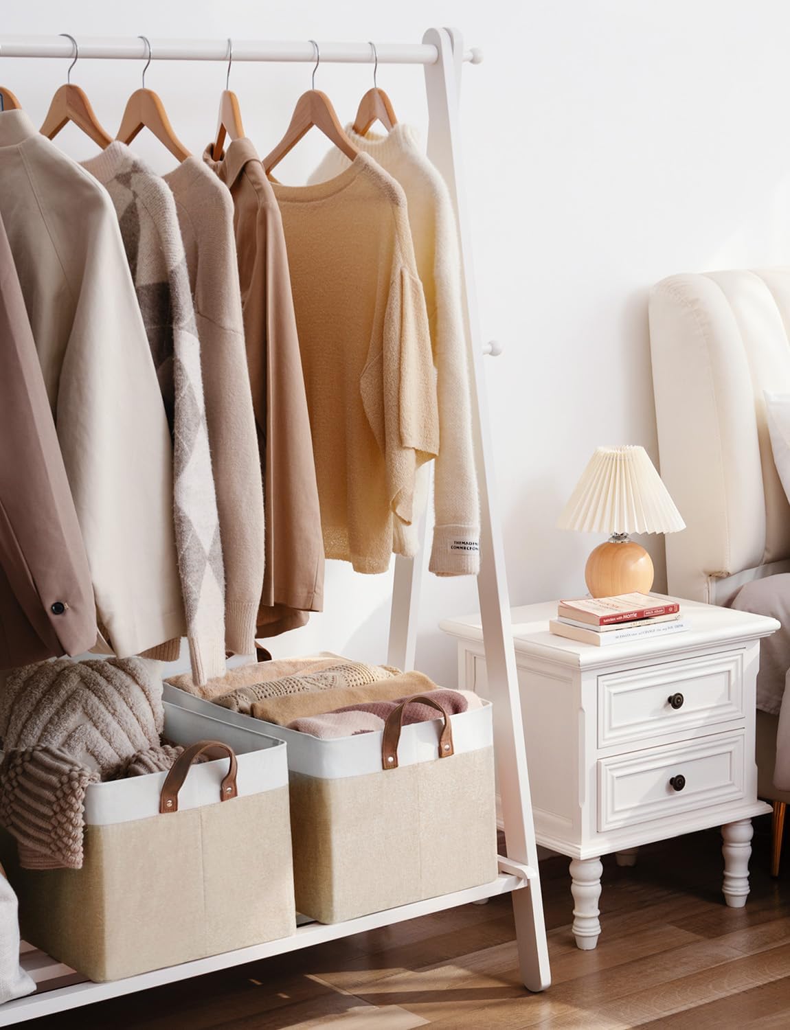 StorageWorks Storage Bins, Fabric Storage Bins for Shelves, Extra Large Storage Baskets with Metal Frame, Closet Baskets and Bins with Handles, Jumbo, Brown and White, 2-Pack