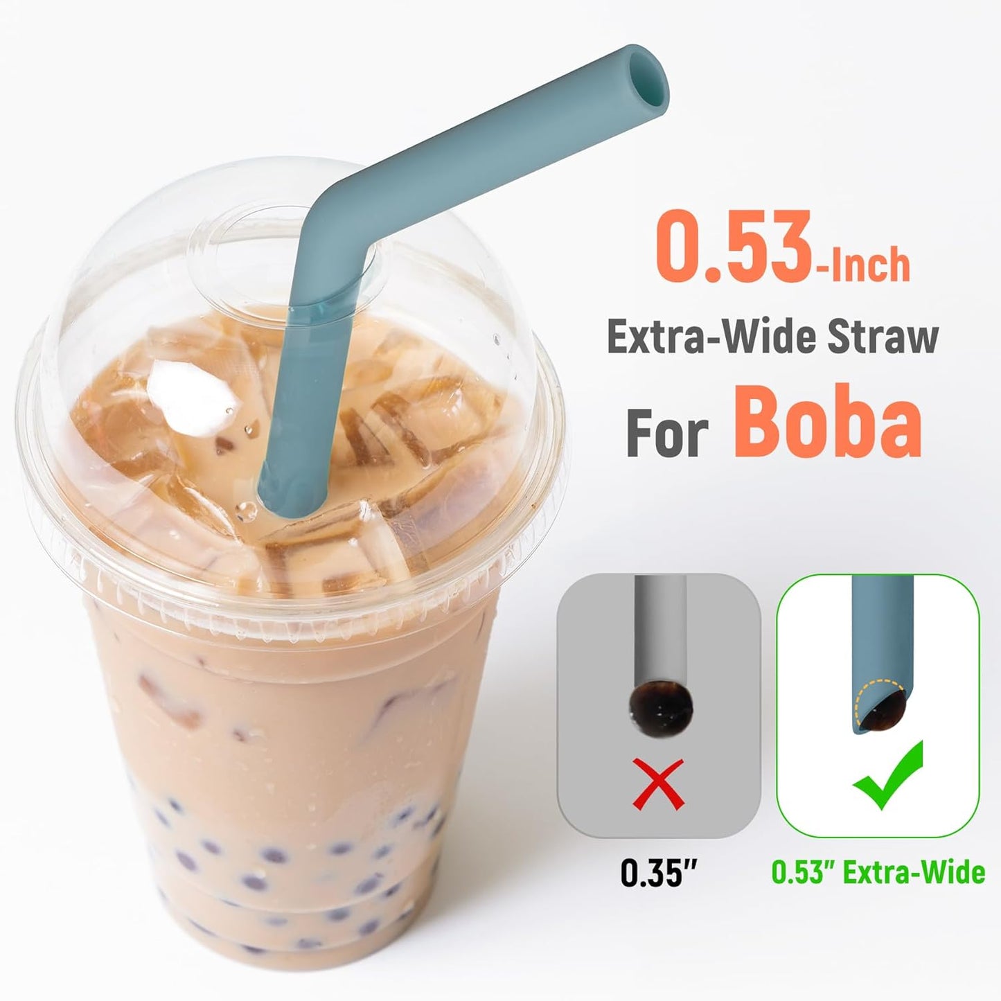 NiHome 6PCS Extra Wide Reusable Bent Silicone Straws for Boba, Smoothies, Bubble Tea, Eco-Friendly Bent Straws for Thick Drinks, Child-Safe, Customizable Length, 2 Brushes Easy Cleaning (Deep Rainbow)