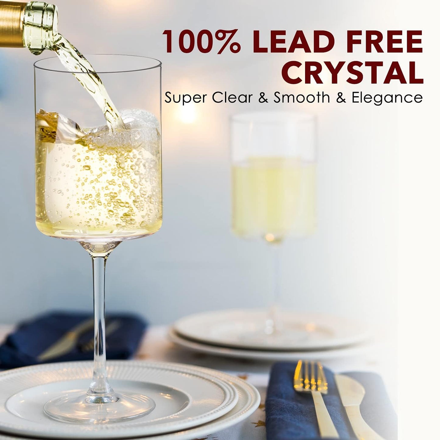 Chouggo Square Wine Glasses Set of 6, Hand Blown Crystal Red Wine or White Wine Glass 11.4Oz - Hand Crafted by Artisans - Gifts for Women, Men, Wedding, Anniversary, Christmas, Birthday