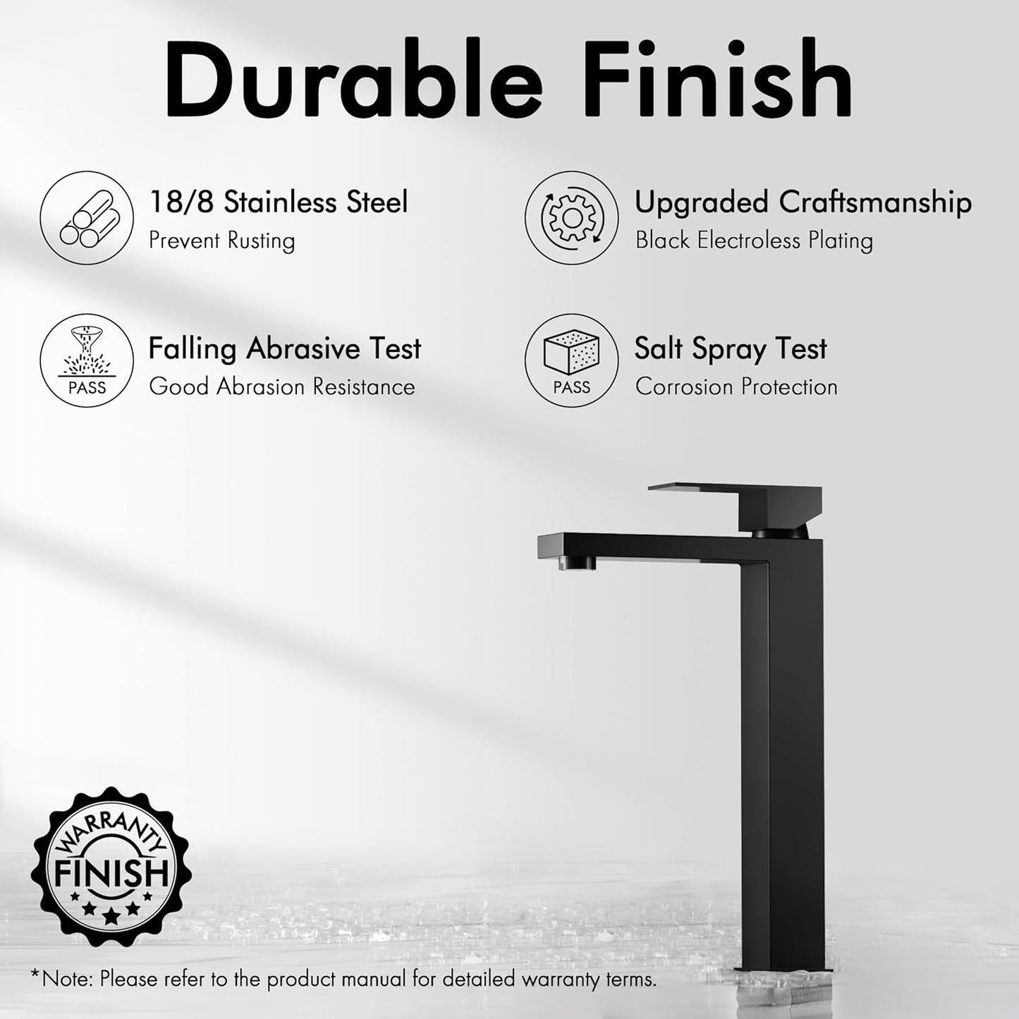 KES Vessel Sink Faucet and Drain Combo, Black Bathroom Faucets, Tall Faucets, All-Metal Pop Up Sink Drain NO Overflow, Matte Black, L3156BLFF12-BK-C2