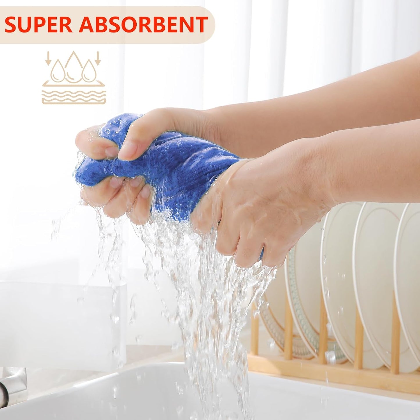 Homaxy 100% Cotton Waffle Weave Kitchen Dish Towels, Ultra Soft Absorbent Quick Drying Cleaning Towel, 13 x 28 Inches, 4-Pack, Blueberry