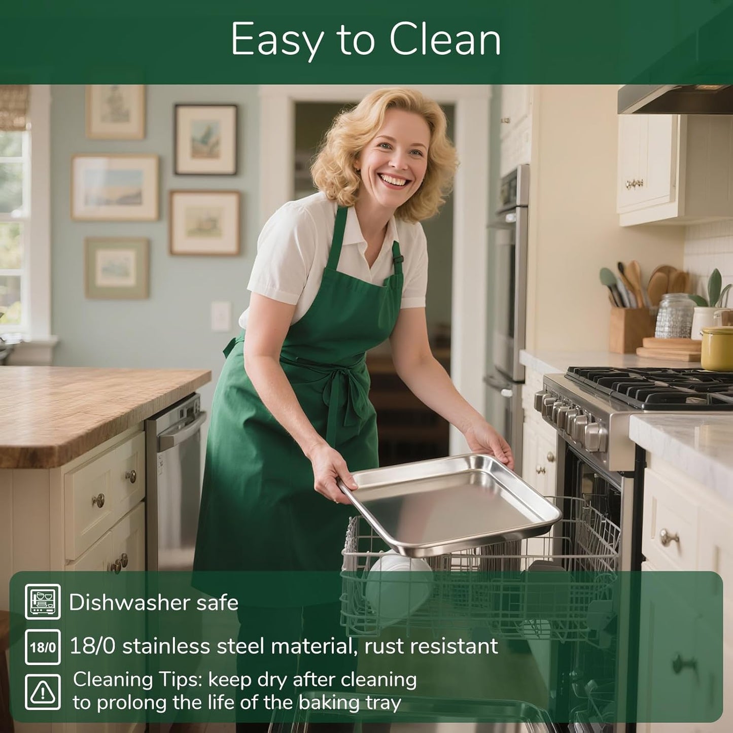 18/0 Stainless Steel Baking Sheet with Cooling Rack, Oven-Safe Non-Toxic Cookie Sheets for Baking, Set of 6, Coating Free & Rust Resistant for Healthy Family Baking, Easy to Clean, Heavy-Duty