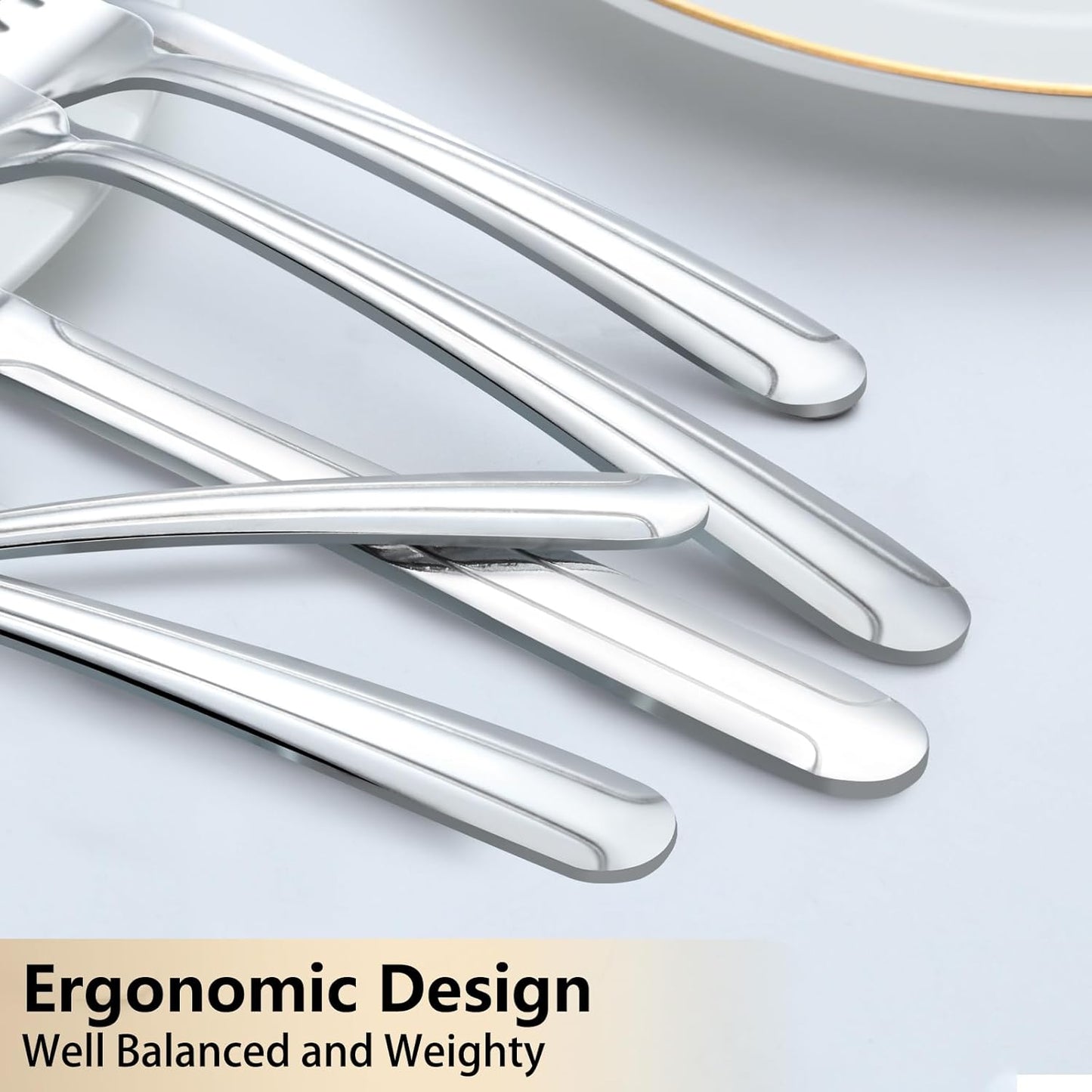 Pleafind 60-Pcs Silverware Set Service for 12, Premium Stainless Steel Flatware Set, Include Forks Spoons and Knives Set, Mirror Polished Cutlery Utensil Set for Home Restaurant, Dishwasher Safe