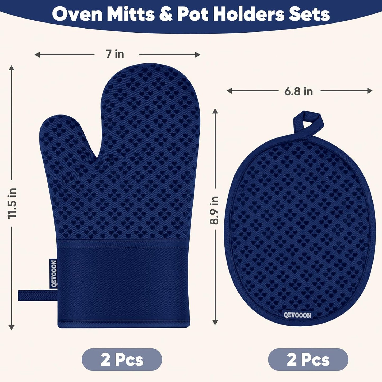 Oven Mitts and Pot Holders 4 Sets, Heat Resistant 500 ℉ Oven Mitt and Pot Holder,Oven Glove&Potholders with Non-Slip Silicone Surface,Kitchen Essentials for Cooking/Baking/BBQ-Marine Blue