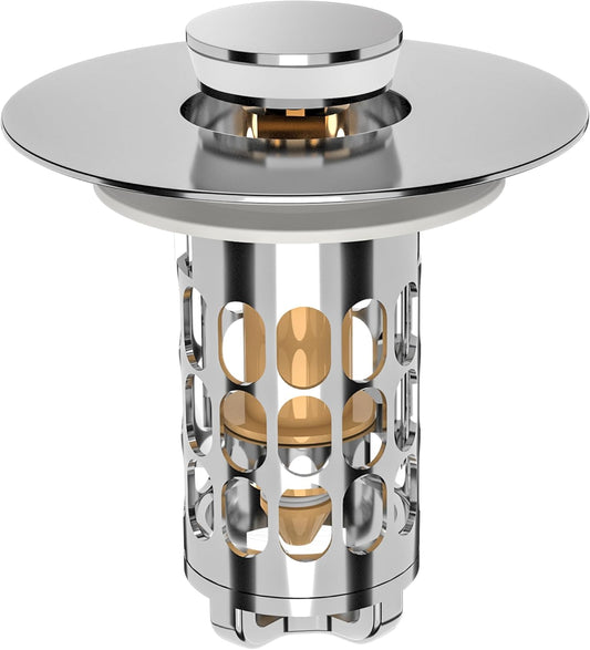 3 in 1 Bathroom Sink Drain Strainer,Universal Pop Up Bathroom Sink Stopper Hair Catcher,with Filter Basket Sealing Ring for Anti-Clogging Odor-Proof,Easy Install Drain Catcher for 1.06”~1.61” Hole