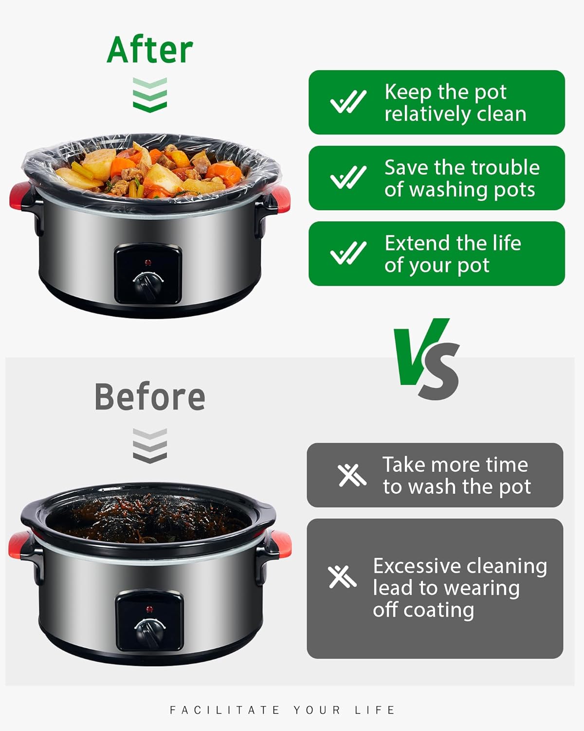 Syntus Slow Cooker Liners, 30 Count Cooking Bags Large Size Disposable Pot Liners Plastic Bags, Fit 3QT to 8QT for Slow Cooker Cooking Trays, 13"x 21", 30 Liners