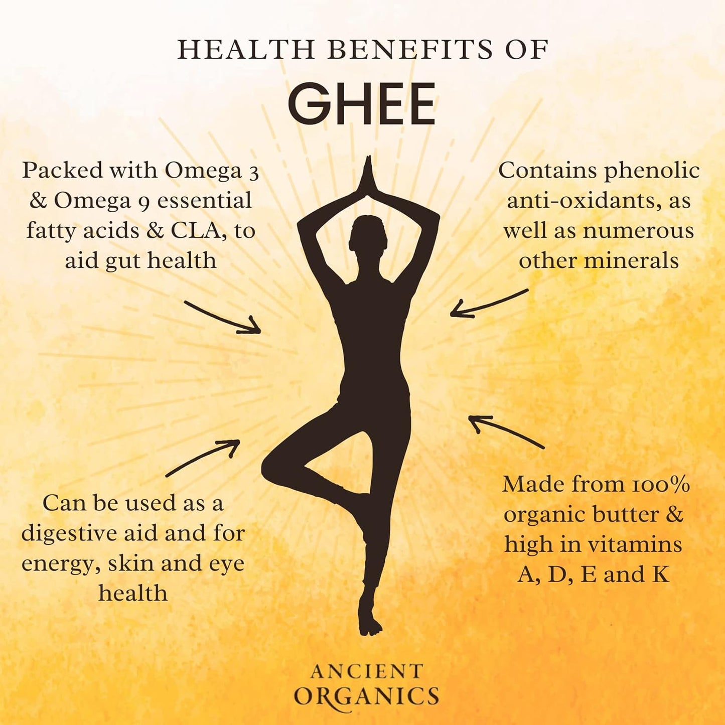 Ancient Organics Ghee, Organic Grass Fed Gluten Free Clarified Ghee Butter with Vitamins & Omegas, Lactose Free, 100% Certified Organic, Kosher, USDA Certified, Made in USA - 16 Fl Oz (Pack of 2)