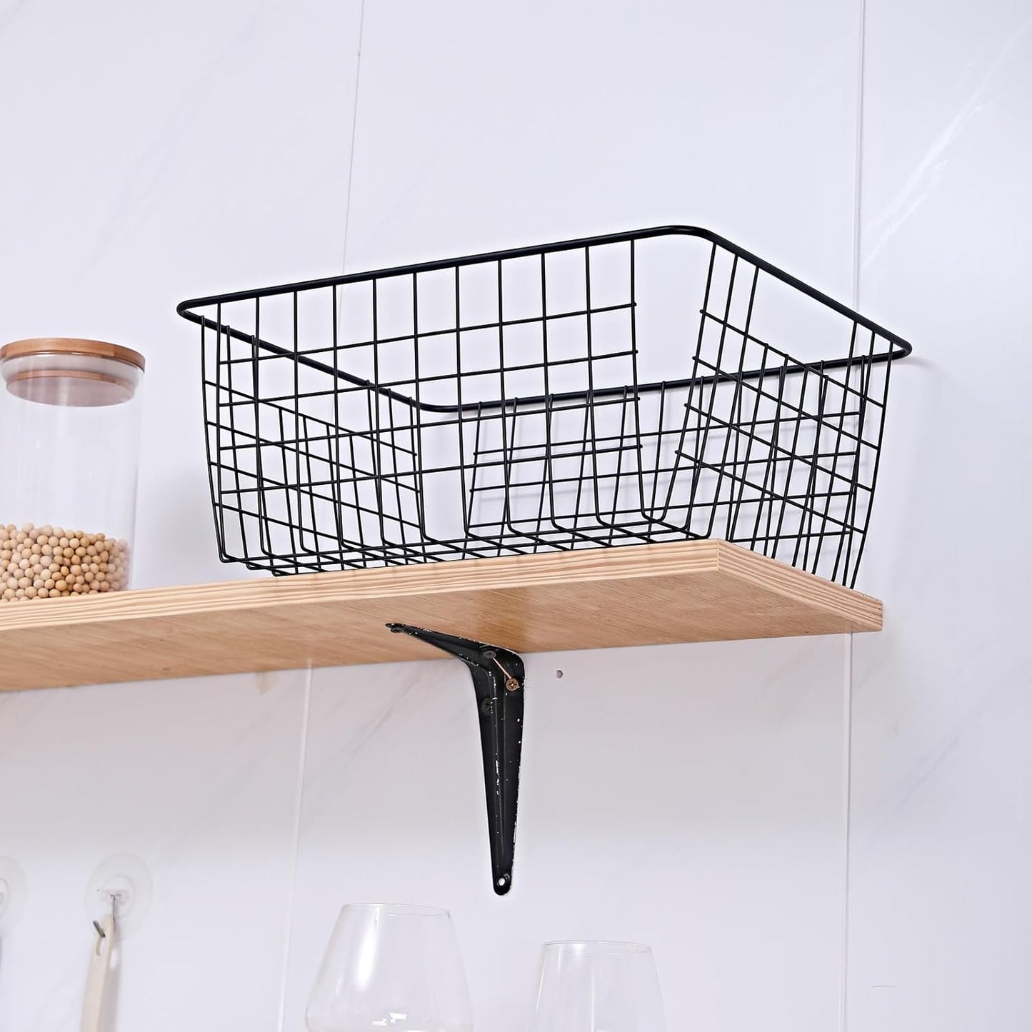 14" Upright Freezer Storage Baskets, Black Wire Storage Bins Large Bakset for Freezer, Pantry, Bathroom Organizing, Set of 4