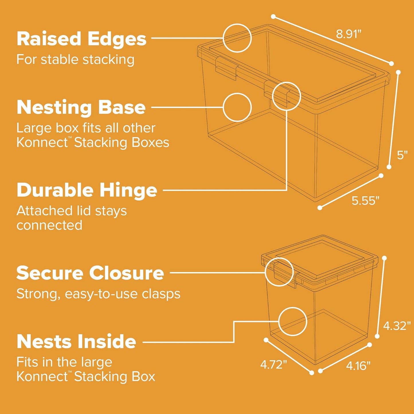 Bostitch Konnect Storage Containers with Lids, Organizer, Clear Plastic Box, Stackable Nesting Bins, 3-Piece Bundle, 1 Large, 2 Medium