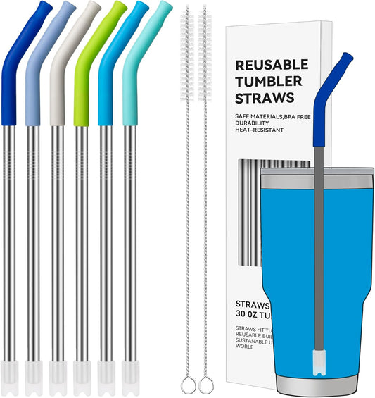 30 oz Straight Metal Straws with Silicone Tip for 30 oz Tumbler, 6 Pcs Stainless Steel Reusable Drinking Metal Straw for YETI, STANLEY, US Acrylio, BJPKPK, Simple Modern and so on