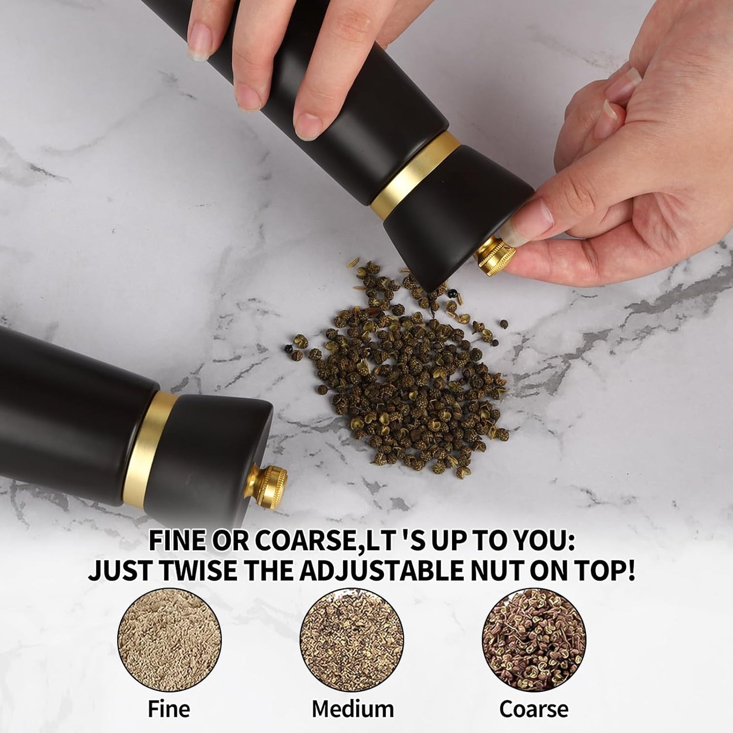 Wooden Salt and Pepper Grinder Set, Salt grinder Refillable with adjustable Coarseness, Beach Wood Pepper Grinder Manual, Salt and Pepper Shakers Matching Wooden tray-Ideal for Gifting