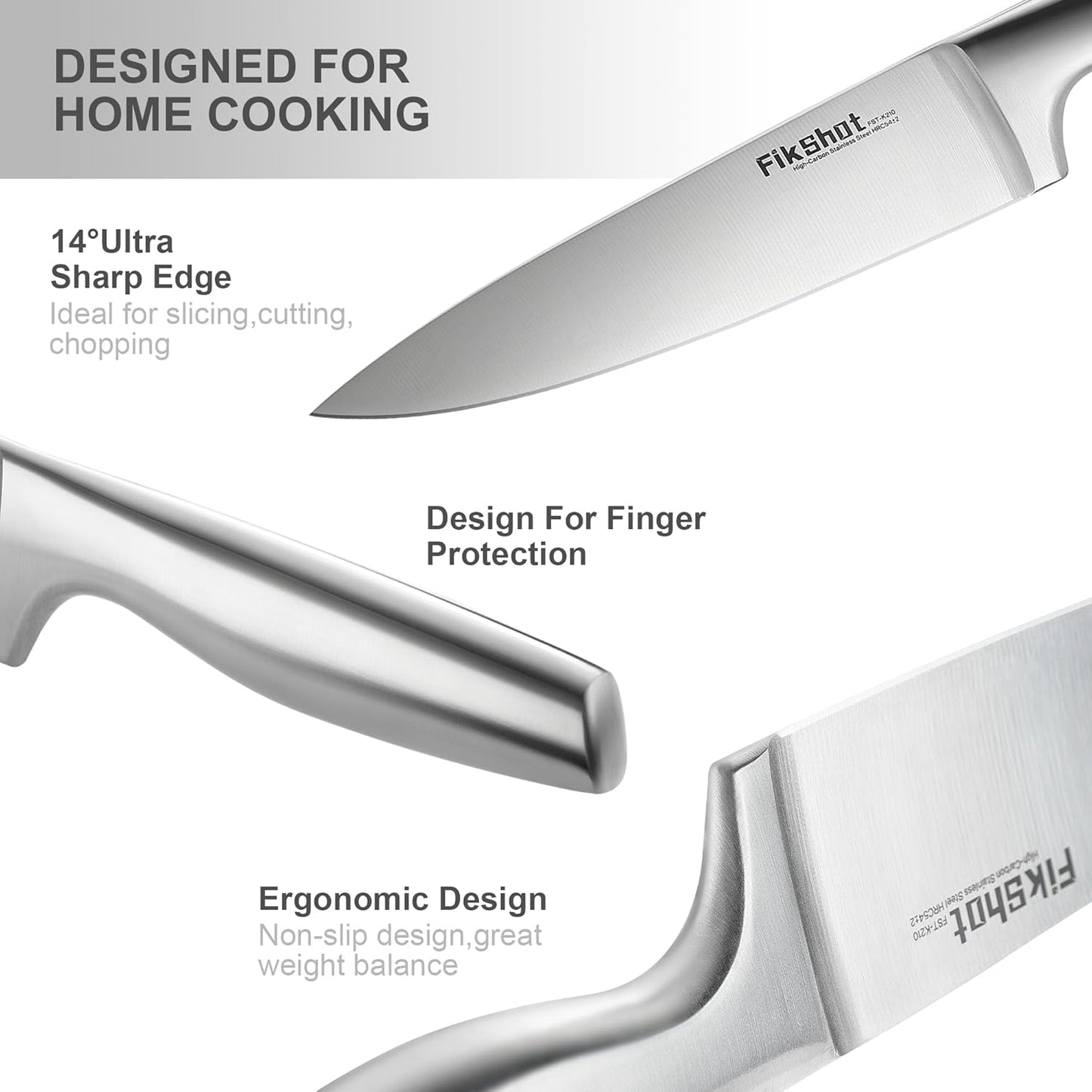 Knife Block Set, Kitchen Knife Sets with Block, FIKSHOT Knives Set for Kitchen - Razor-Sharp Santoku Knife, Fruit and Kitchen Sets - Rust Resistant for Homecooks (Silver + Walnut)