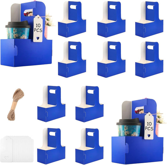 10 Pack 2 Cup Disposable Drink Carrier with Handle Paperboard Coffee Cup Holder Portable for Hot Cold Drinks Food Delivery Services with Heart Card for Teacher Appreciation Week Mother's Day
